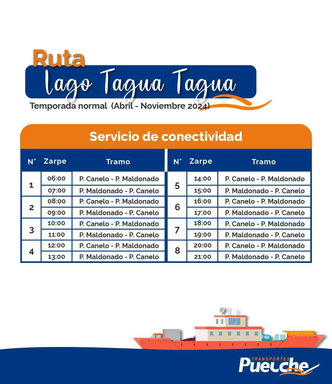 Timetable for the Lake Tagua Tagua barge