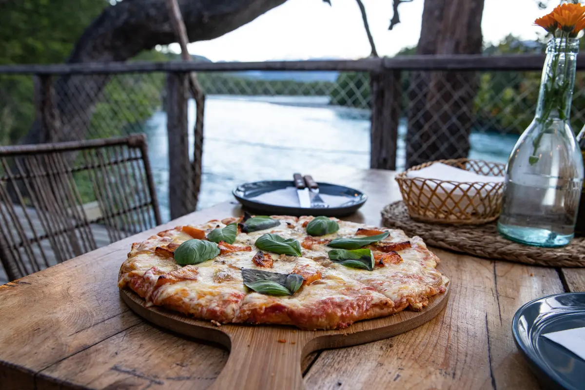 Wood-fired pizza straight out of the oven